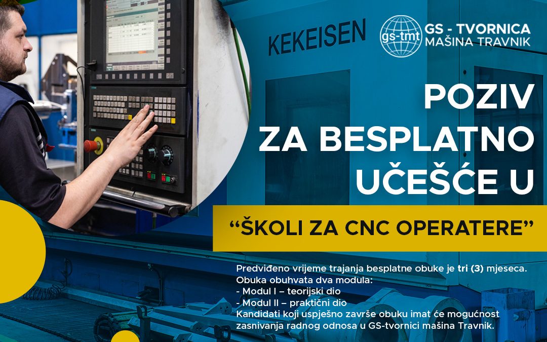 POZIV ZA BESPLATNO UČEŠĆE U “ŠKOLI ZA CNC OPERATERE”